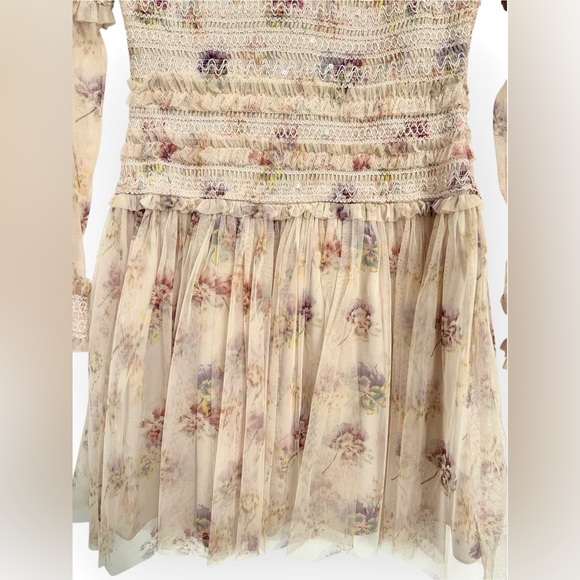 NEEDLE & THREAD Think Of Me Sequined Shirred Floral-Print Tulle Mini, Size 8 - Picture 10 of 16